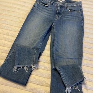 PAIGE Blue Ankle Cropped Jeans Distressed